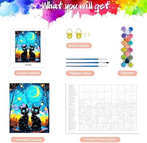 Yunnuo Paint by Numbers Kit for Adults Two Black Cat, Adult Paint by Number Kits Animals and Starry Night,DIY Paintwork with 3 Paintbrushes and Acrylic Paints,Perfect for Home Wall Decor 16x20 Inch - Image 5