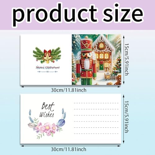jinglinhh 6pcs Diamond Art Painting Christmas Nutcracker Snowy House Greeting Cards with Envelopes, DIY Card Making Kits for Adults, Diamond Art Postcards Christmas Cards Craft Gifts - Image 2