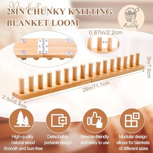 Novabright 28" Chunky Knitting Loom, Foldable Chunky Yarn Loom Adjustable DIY Blanket Knitting kit for DIY Scarves, Pillows, Home Decor, Yarn Craft, Beginner, Portable Hand Weaving Kit - Image 2
