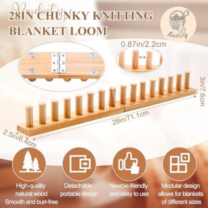 Novabright 28" Chunky Knitting Loom, Foldable Chunky Yarn Loom Adjustable DIY Blanket Knitting kit for DIY Scarves, Pillows, Home Decor, Yarn Craft, Beginner, Portable Hand Weaving Kit - Image 2