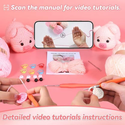 Qyeahkj 2 Pack Pig Crochet Kit for Beginners with Easy Yarn and Step-by-Step Video Tutorials Adults DIY Crochets Animal Kits Art Crafts Knitting Ideal for Teacher Mothers Day Birthday Gifts - Image 4