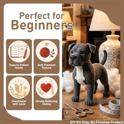 DIY Crochet Pitbull Dog Kit for Beginners – Amigurumi Staffordshire Bull Terrier Stuffed Animal Knitting Kit with Yarn, Hook & Instructions – Easy Beginner Crochet Animal Craft for Adults & Dog Lovers - Image 4