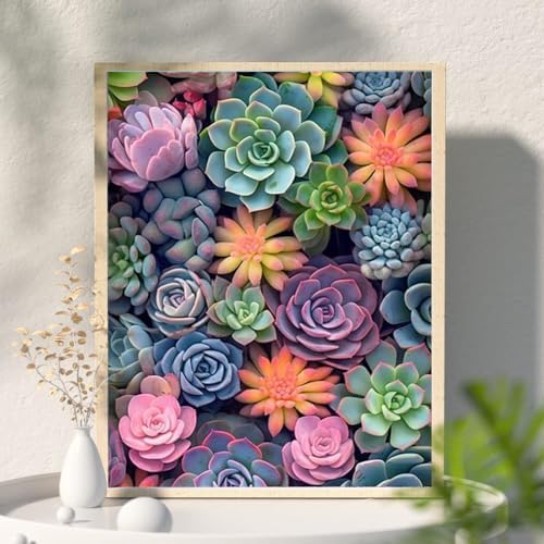 MaiMMaledy Paint by Numbers Kit for Adults Beginners 8Wx12L inch Canvas Pictures with Framed Drawing Painting Works with Wooden Triangle Easel Acrylic Pigment Succulents - Image 4