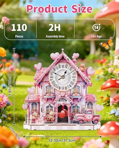 3D Puzzles for Adults-Wooden Romantic House Clock Puzzle DIY Model Kit - Image 6