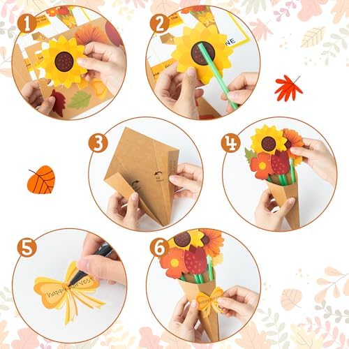 BeYumi Fall Flower Bouquet Craft - 168Pcs Fall Flower Bouquet Craft Kit for Kids Make Your Own Thankful Florals Kit Autumn Thanksgiving Appreciation DIY Gift Set School Classroom Home Fun Activities - Image 3