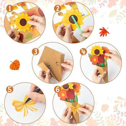 BeYumi Fall Flower Bouquet Craft - 168Pcs Fall Flower Bouquet Craft Kit for Kids Make Your Own Thankful Florals Kit Autumn Thanksgiving Appreciation DIY Gift Set School Classroom Home Fun Activities - Image 3