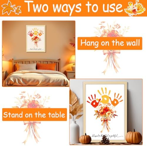 Fall Thanksgiving Flower Bouquet Handprint Art Craft DIY Kit Thanksgiving Day DIY Gifts Fall Thankful Family Handprint Art Keepsake with Wood Frame for Mom Dad Friend Holiday Birthday 12x16 Inch - Image 6
