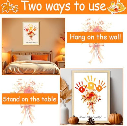 Fall Thanksgiving Flower Bouquet Handprint Art Craft DIY Kit Thanksgiving Day DIY Gifts Fall Thankful Family Handprint Art Keepsake with Wood Frame for Mom Dad Friend Holiday Birthday 12x16 Inch - Image 6