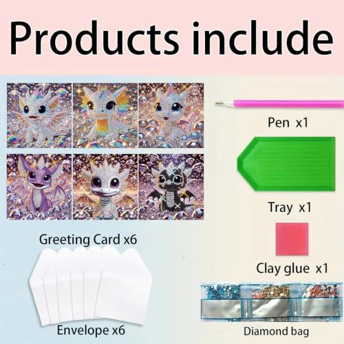6PCS Dinosaur Diamond Art Painting Greeting Cards Kit with Envelopes - 5D DIY Diamond Art Card Kits for Adults - Handcrafted Postcards for Birthday & Holiday - Image 5