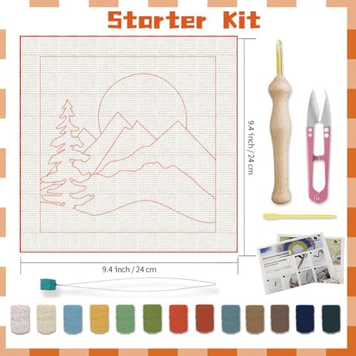 BEUNITONE 2 Sets Camping Punch Needle Kit for Beginners Scenery Theme Punch Embroidery Kits with Frame Instructions Embroidery Starter Kits with Art Night Pattern for Wall Painting 9.4'' x 9.4'' - Image 2