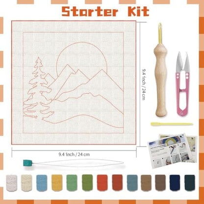 BEUNITONE 2 Sets Camping Punch Needle Kit for Beginners Scenery Theme Punch Embroidery Kits with Frame Instructions Embroidery Starter Kits with Art Night Pattern for Wall Painting 9.4'' x 9.4'' - Image 2