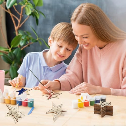 COCHIE DIY 3D 4th of July Stars Wood Crafts to Paint, Paintable Unfinished Wooden Slices for Craft, Memorial Day Veterans Day Star Cutouts Ornaments for Painting Decorations (24 PCS) - Image 5