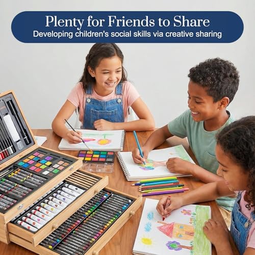 194 Piece Deluxe Art Set, Painting Drawing Art Supplies with 4 Drawing Pads, Acrylic Paints, Crayons, Colored Pencils Set in Wooden Case, Art Kit Gift Box for Kids, Teens, Adults, Artists, Beginners - Image 5