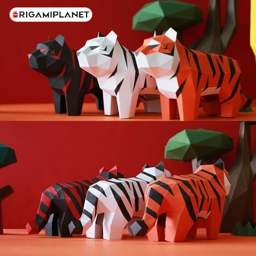 Tiger 3D Origami Paper Craft Kit, Creative Handmade Paper Sculpture Art for Home Decor, Unique Pre-Cut DIY Cute Animal Models Origmai Papercraft Set, Present for Teens & Adults - Image 6
