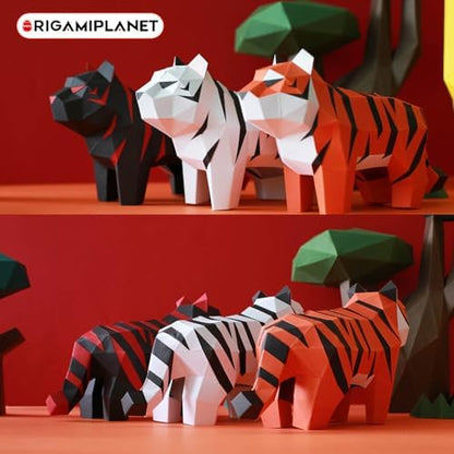 Tiger 3D Origami Paper Craft Kit, Creative Handmade Paper Sculpture Art for Home Decor, Unique Pre-Cut DIY Cute Animal Models Origmai Papercraft Set, Present for Teens & Adults - Image 6