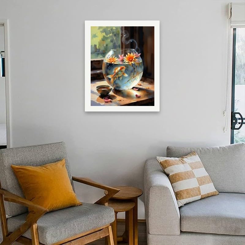 TAOPAOLAB Still Life Paint by Numbers Kit for Adults - DIY Goldfish Bowl and Lotus Flowers Painting on Canvas 16x20 inch, Acrylic Paint Set, Suitable for Beginners, Art for Home Decoration or Gifts - Image 4