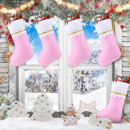 Skylety 24 Pcs Christmas Stockings Bulk Pink Felt Hanging Ornaments - Image 5