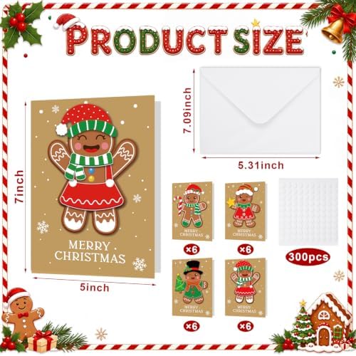 Dispowreath 24 Pcs DIY Christmas Card Making Kits with Envelopes DIY Christmas Craft Make Your Own Gingerbread Man Greeting Card Making Supplies for Holiday Xmas Party Decoration Favor - Image 2