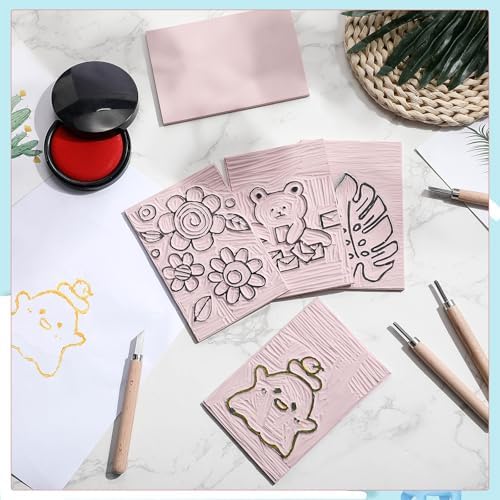 Frienda 50 Pack Rubber Carving Blocks 4 x 6 Inch, Rubber Stamp Carving Blocks for Printmaking, Printing, DIY Craft Project, Soft Block Stamp for Beginners and Professional(Pink) - Image 5