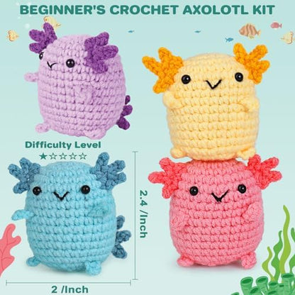 Crochetta Crochet Kit for Beginners, Crochet Starter Kit w Step-by-Step Video Tutorials, Beginner Crochet Kit for Adults Kids Women Men Complete Kit Included (4 Mini Axolotls) - Image 2