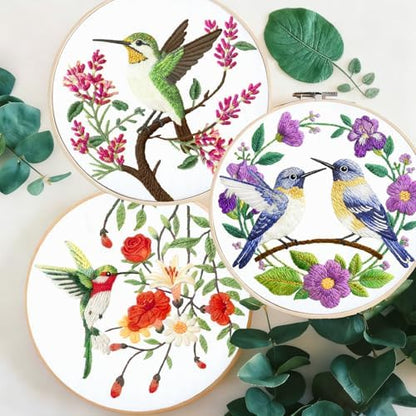 BEUNITONE 6 Set Hummingbird Starter Embroidery Kit with Pre-Stamped Pattern - Image 5