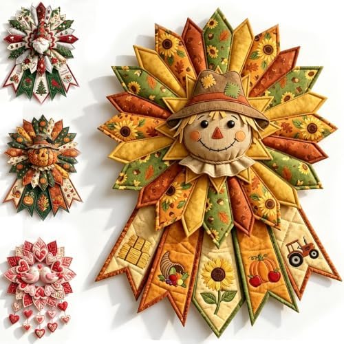 Beginner-Friendly 12- Month Themed 3D Quilted Door Hanger Sewing Kit Collection, DIY Fabric Patchwork Adults Craft Kit, Fall Art Wall Decor, Christmas Holiday Hanger，U7 by Unknown