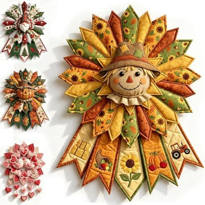 Beginner-Friendly 12- Month Themed 3D Quilted Door Hanger Sewing Kit Collection, DIY Fabric Patchwork Adults Craft Kit, Fall Art Wall Decor, Christmas Holiday Hanger，U7 by Unknown
