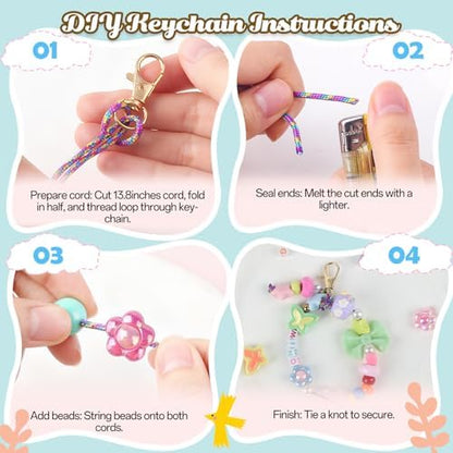 Ecoofor 487 PCS Beaded Keychain Making Kit, Acrylic Letter Beads with Heart, Star & Flower Charms for DIY Jewelry, Bag Accessories & Crafts for Women - Image 5