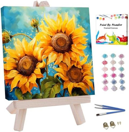 JUJUHOOD Sunflower Flower Framed Paint by Numbers Kit for Adults Beginner & Kids Ages 8-12, Acylic Paint by Number Without Easel,Watercolor Paint by Numbers for Gift Home Wall Decor (10x10Inch) by JUJUHOODDirect