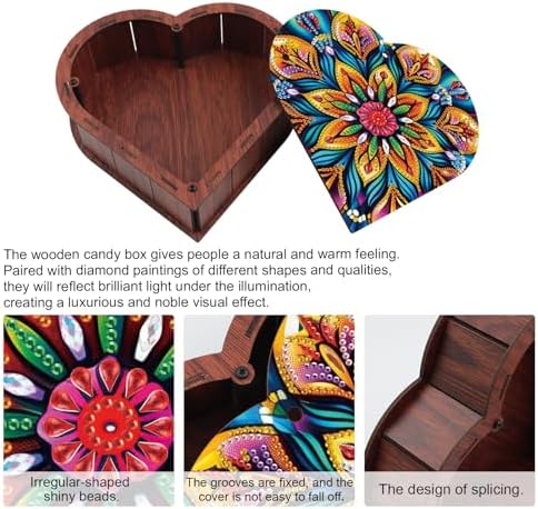 DIY Diamond Painting Storage Box Kit, Heart-Shaped Wooden Special Shaped Diamond Art Organizer with Colorful Flower, Decorative Gift Case for Jewelry, Home Decor & Desktop Display - Image 4