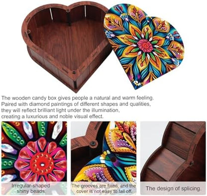 DIY Diamond Painting Storage Box Kit, Heart-Shaped Wooden Special Shaped Diamond Art Organizer with Colorful Flower, Decorative Gift Case for Jewelry, Home Decor & Desktop Display - Image 4