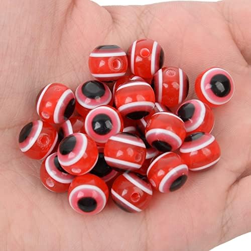 200pcs Sphere Round Evil Eye Beads Handmade Resin Lampwork Beads 8mm Charms Spacer Bead with Elastic Rope for Bracelets Necklace Jewelry Craft Making (Sphere Round-Red) - Image 2