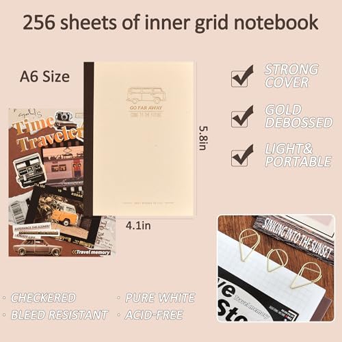 Scrapbooking Supplies Kit, Aesthetic Daily Life Travel Scrapbook Kit for Bullet Junk Journal, Stationery, A6 Grid Notebook, Flower DIY Journaling Supplies, Birthday Craft Gift Teen Girl Women - Image 3