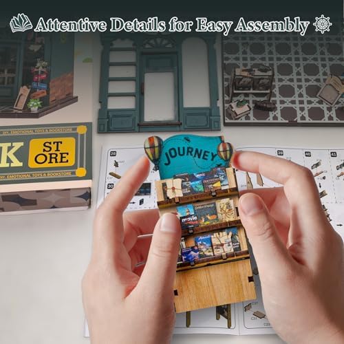 DIY Miniature Dollhouse Book Nook Kit – Reading Corner Bookshop Bookshelf Insert with LED Lights, Tiny House Model for Adults & Teens, Booknook Library Home Decor & Gift Idea for Family and Friends - Image 6