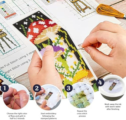 ORIGACH 6 Set Mushroom Jungle Cross Stitch Bookmark Kit for Beginner - Image 4
