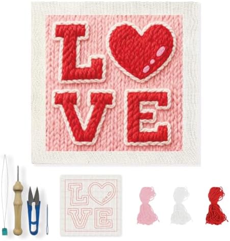 INFUNLY Red Love Punch Needle Kit Passionate Love DIY Embroidery Punch Needle Set for Adults Square 9.4" Punches Stitching Starter Kits with Easy to Follow Instructions Yarns Festival Gift Home Decor by INFUNLY