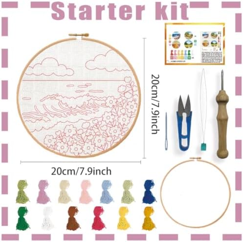 BEUNITONE 4PCS Punch Needle Kit for Adults Beginners, Beautiful Sea Flower Needlepoint Crafts Kit for Adults, Complete Embroidery Starter Kit with Pre-Print Pattern and Hoop for Home Decor 7.9"x7.9" - Image 2