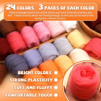 Mayboos 72 Pcs 7.6 oz Needle Felting Wool, 24 Colors Wool Roving - Image 3