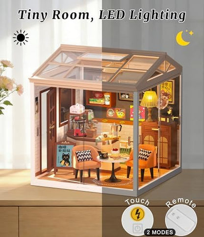 Vintage Coffee Shop Miniature House Kit – DIY Cafe Dollhouse with Glass Display Case, 3D Micro Building Model Kit for Adults & Teens, Craft Hobby Gift for Coffee Lovers - Image 2