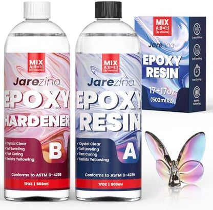 Jarezina 34OZ Epoxy Resin Kit, 1:1 Easy Mix Casting Resin for Crafts by Jarezina