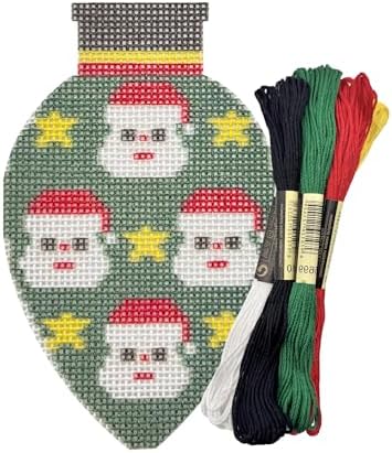 Howie's Needlepoint Christmas Needlepoint Kits, 18CT Printed Embroidery Pattern Starter Kits, Stamped Patterns Canvas Kits(Christmas Lights-Santa,4x3inch) by HowiesNeedlepoint