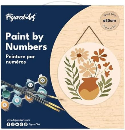 Figured'Art Paint by Numbers Kit for Adults on Wood Slice, 11.8in Diameter - Pot of Flowers - Craft Art Painting DIY Canvas - Image 5