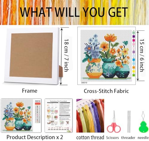 Tiwabb Flower Stamped Cross Stitch Kits for Adults Beginners with Frame - Image 3