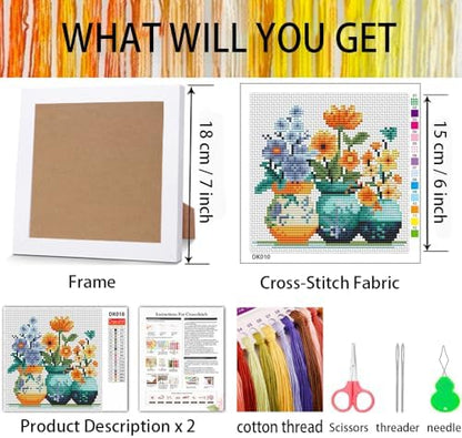 Tiwabb Flower Stamped Cross Stitch Kits for Adults Beginners with Frame - Image 3