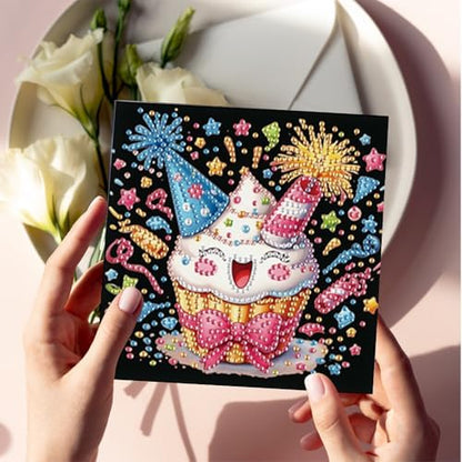6 Pcs 5D DIY Diamond Painting Greeting Card Kit Birthday Cake, Diamond Art Christmas Birthday Holiday Greeting Card, Art Crafts Kit Creative with Envelope - Image 4