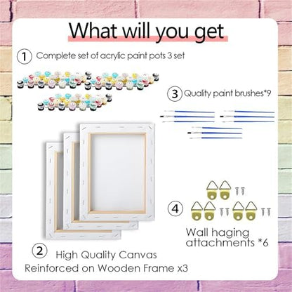 Jiqinsiye 3 Pcs DIY Paint by Numbers for Adults,Wooden Framed Pink Painting by Number Kits on Canvas,Acrylic Color by Numbers for Adult Beginner,Gifts Decor for Home Wall Room (Hand) - Image 5