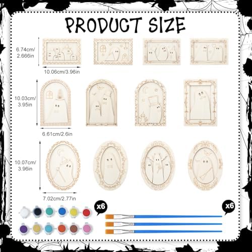 Simgoing 12 Set Adult Halloween Craft, Wood Ghost DIY Frame, Funny Style - Image 2