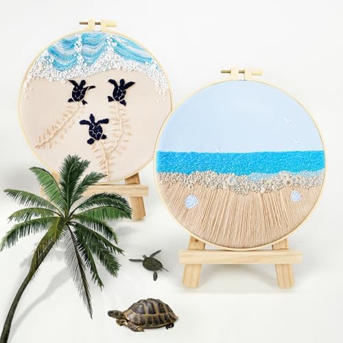 Embroidery Kit for Beginner Adults, Stamped Cross Stitch kits for Adults Beginners, Ocean Hand Embroidery Starter Needlepoint Kit, 2 Set Embroidery Supplies, 2 Hoops (Attached Teaching Video QR Code) - Image 7