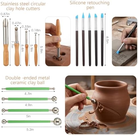 Kenaeooe 42 PCS Pottery Tools Kit Professional Clay Sculpting Tools Set with Leather Roll Bag for Polymer Clay, Ceramic, Modeling, Carving, Trimming, and Shaping for Artists and Beginners - Image 2