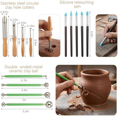 Kenaeooe 42 PCS Pottery Tools Kit Professional Clay Sculpting Tools Set with Leather Roll Bag for Polymer Clay, Ceramic, Modeling, Carving, Trimming, and Shaping for Artists and Beginners - Image 2